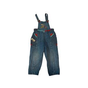 Vintage Monkey Gold Donald Duck Embroidered Acid Wash Denim Overalls Size 6